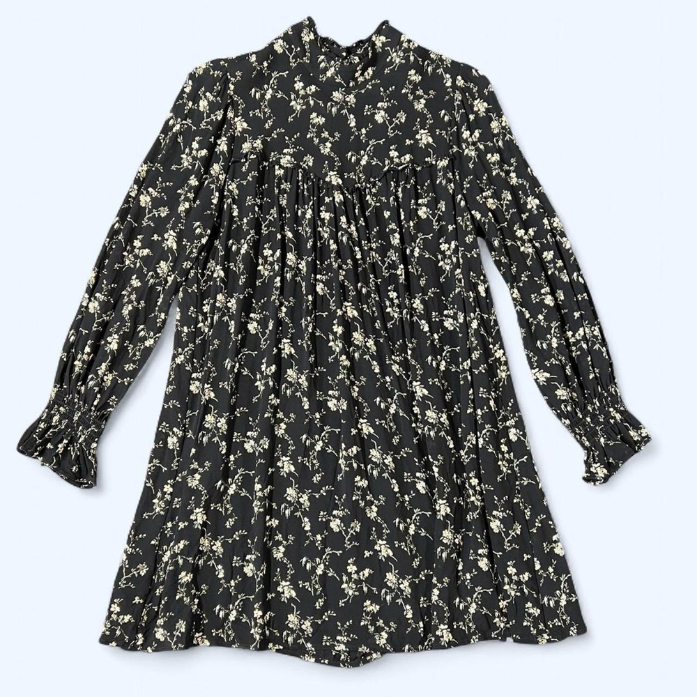 Reformation Jourdan Black Floral Long Sleeve Mini Dress Small Cottagecore Ruffle